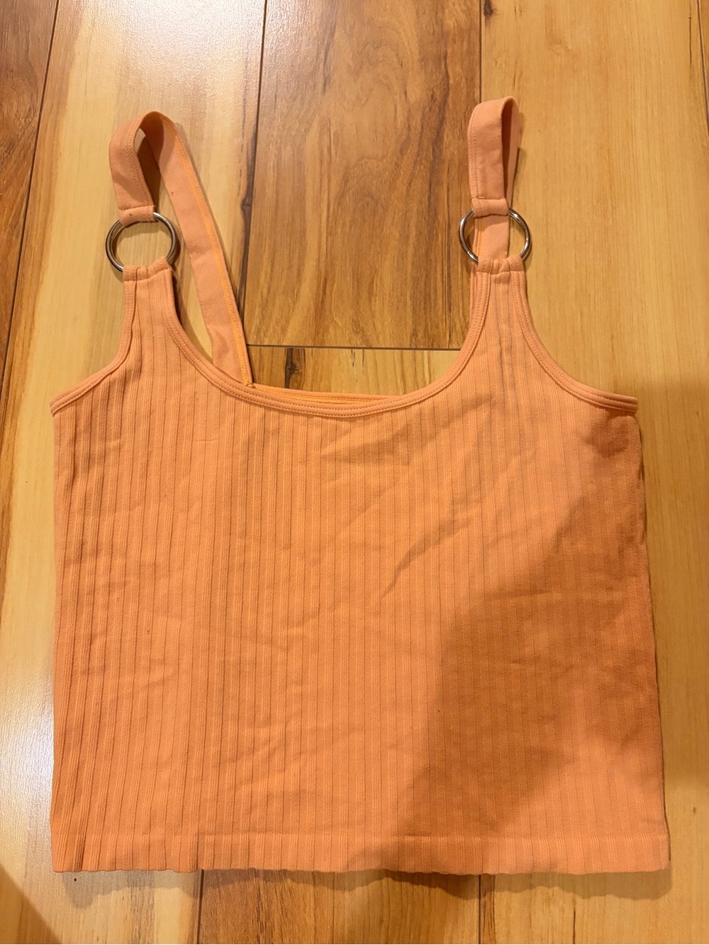 Ribbed Ring-Detail Crop Top in Peach Orange